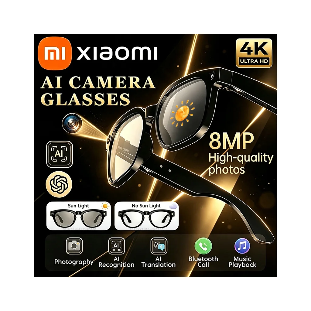 Xiaomi AI Camera Glasses Multifunctional 4K 800MP Photochromic Smart Glasses Antishake Shooting Tech With 290mah Large Battery Xiaomi AI Camera Glasses Multifunctional 4K 800MP Photochromic Smart Glasses Antishake Shooting Tech With 290mah Large Battery