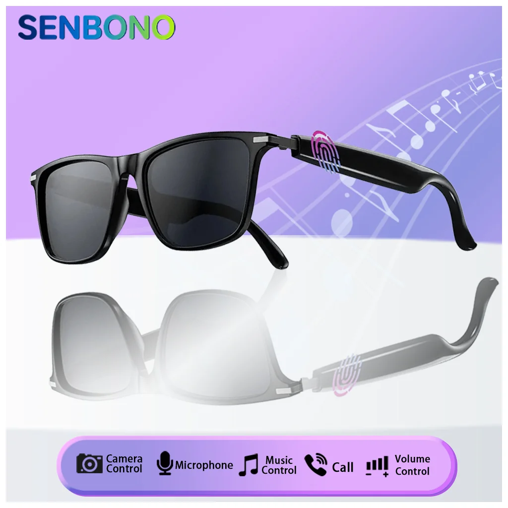 SENBONO New Smart Audio Glasses for Men Women Wireless Call Music Player Camera Control Volume Control Sunglasses for Xiaomi