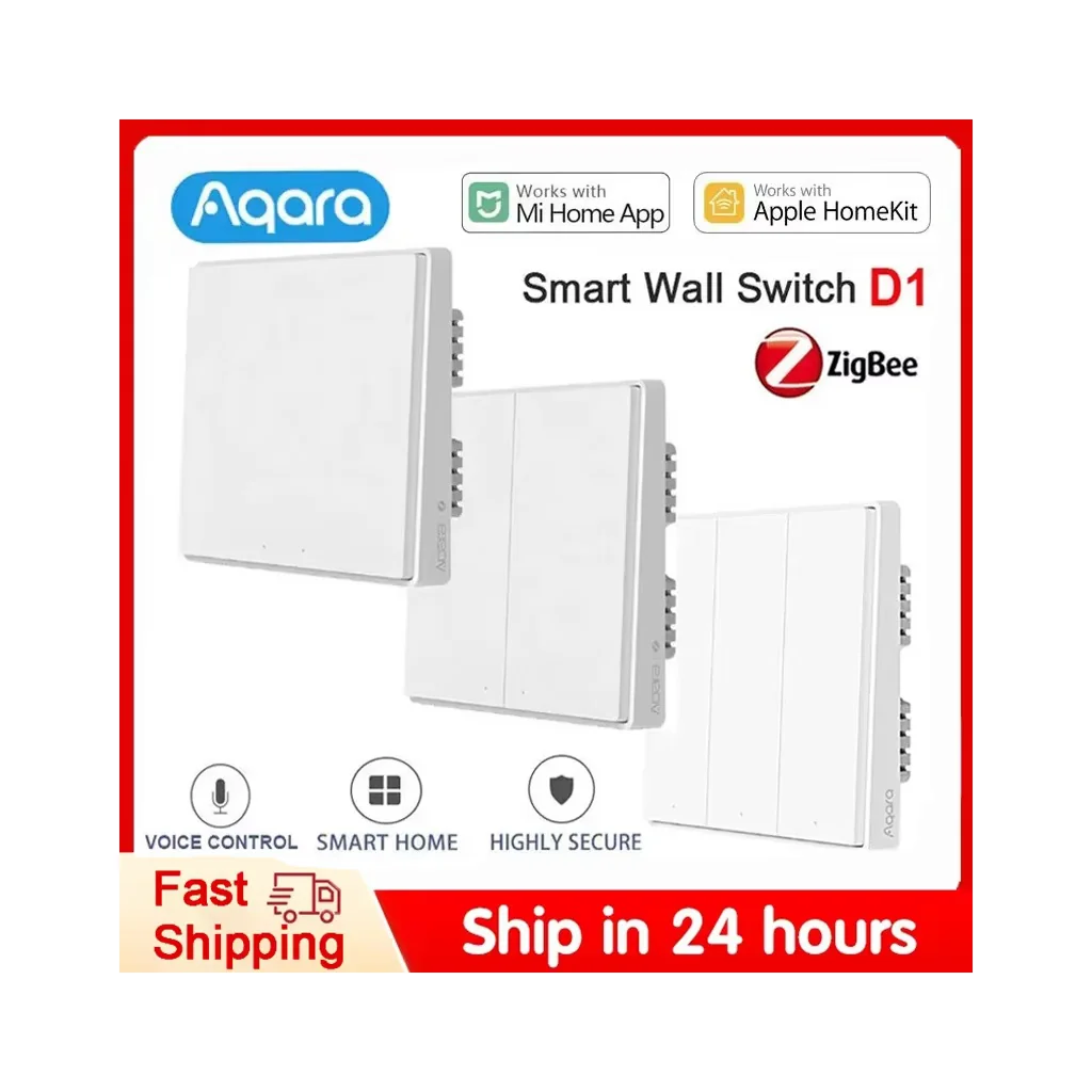Aqara D1 Smart Wall Switch Zigbee Wireless Remote Control Key Light Switch Neutral Fire Wire Triple Button For Mijia Smart Home