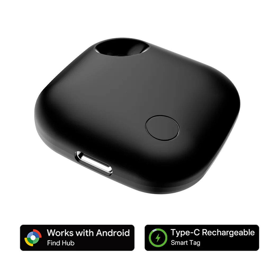 Rechargeable Positioning Tracker Portable Antilost Device Work with Google Find Hub App USB Type C Port Charging Beyond Bluetooth Range Tracking Finder Personal Item Wallet Keys Luggage Voice Locate Finder Smart Tag for Pixel Xiaomi Vivo Tecno GMS