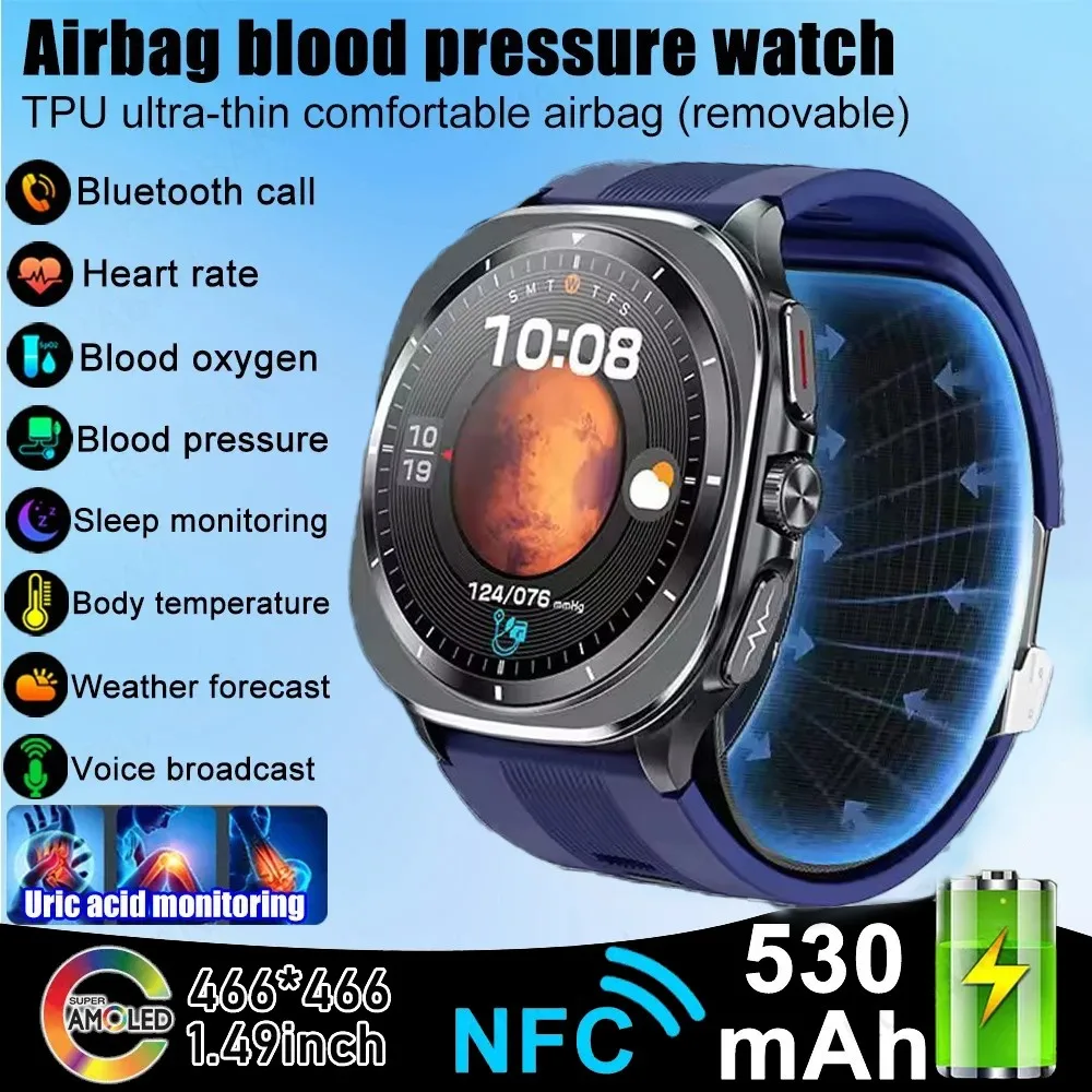 New AI Diagnosis Smart Watch Men Air Pump Airbag Accurate Measure Blood Pressuer ECG Uric Acid Li...