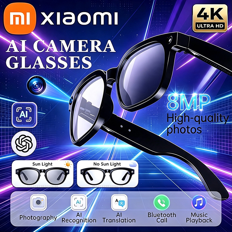 Xiaomi 4K AI Camera Glasses 800MP Photochromic Smart Glasses Antishake Shooting Tech Multifunctio...