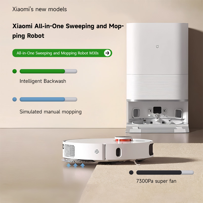 Xiaomi Robot Vacuum and Mop M30S 7300Pa Strong Suction Smart Navigation APP Control Automatic cleaning For Pet Hair Hard Floors